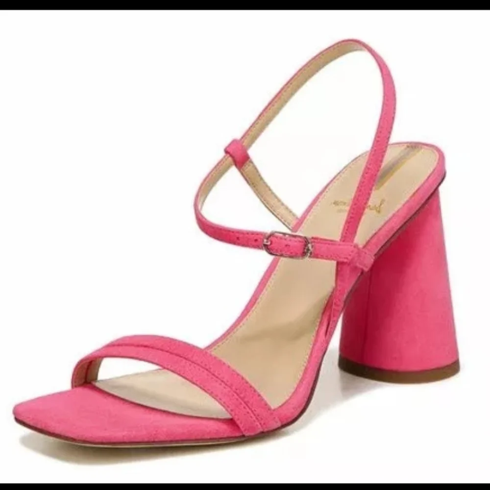 Sam Edelman Kit Slingback Dahlia Pink Suede Block Heel Sandal - Picture 1 of 6